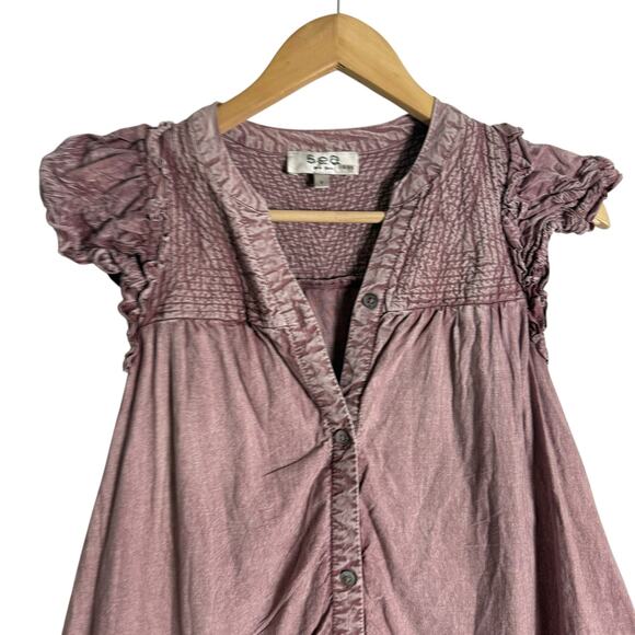 Sea Heidi Heart Quilt Petal Sleeve Tiered Rose Pink Mini Dress Size Small - Picture 7 of 15